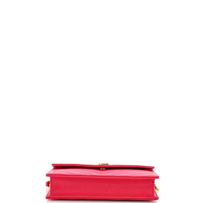 SAINT LAURENT Grain De Poudre Matelasse Chevron Monogram Chain Wallet Hot Pink