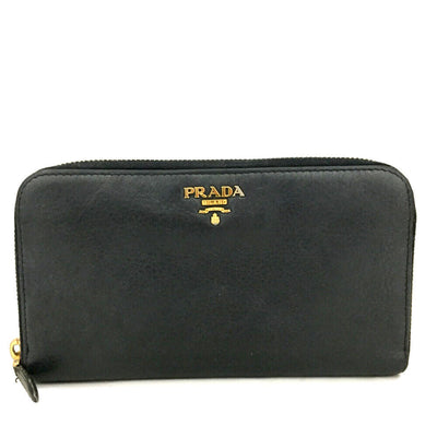 Used PRADA Saffiano Zip Around Wallet Black