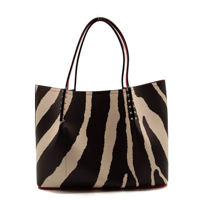 NEW Christian Louboutin Large Cabarock Zebra Stripe Tote in Dark Brown