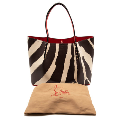 NEW Christian Louboutin Large Cabarock Zebra Stripe Tote in Dark Brown