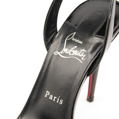 NEW Christian Louboutin Astrid Slingback Sandal EU 37.5 Black Patent Heels Pumps