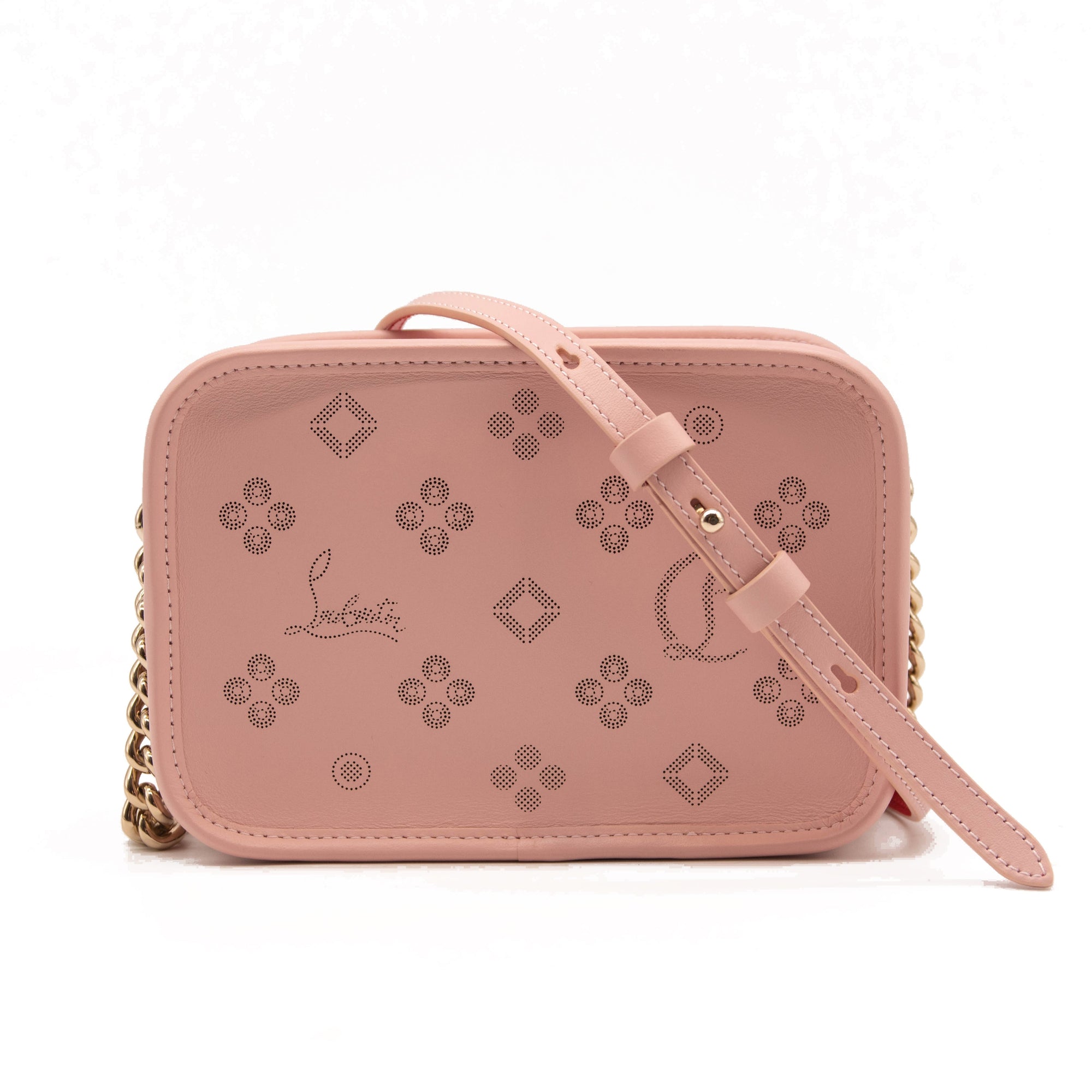 NEW Christian Louboutin Radioloubi Small Leather Crossbody Bag Pink Perforated