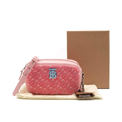 NEW Burberry Mini Lola TB Monogram Toweling Camera Crossbody Bag Pink