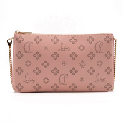 NEW Christian Louboutin Loubila Loubinthesky Laser Perforated Leather Pouch Pink