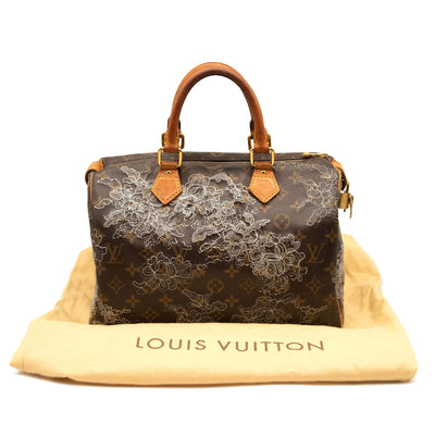 USED Louis Vuitton Monogram Dentelle Speedy 30 Silver