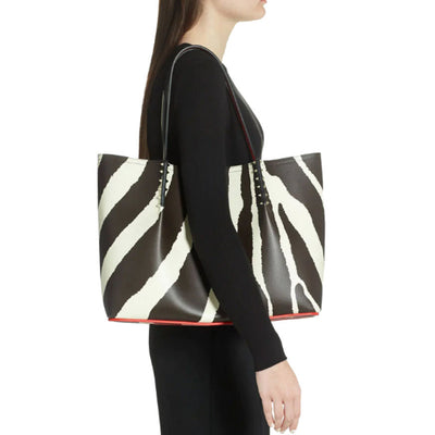 NEW Christian Louboutin Large Cabarock Zebra Stripe Tote in Dark Brown