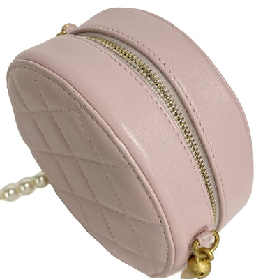 PRE-ORDER Chanel  Calfskin Quilted Pearl Round Clutch With Chain Light Pink 31*