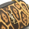 Saint Laurent Canvas Calfskin Leopard Print Monogram Mini Lou Camera Bag Brown