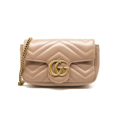 Gucci Calfskin Matelasse Super Mini GG Marmont Shoulder Bag Porcelain Rose