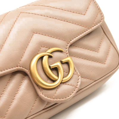 Gucci Calfskin Matelasse Super Mini GG Marmont Shoulder Bag Porcelain Rose