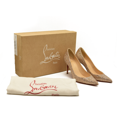 Christian Louboutin Kate 85 mm Gold Crystal Embellished Pumps EU 35