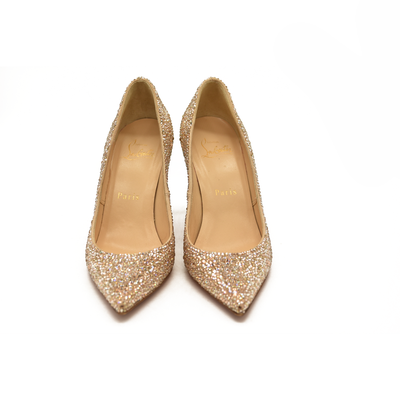Christian Louboutin Kate 85 mm Gold Crystal Embellished Pumps EU 35