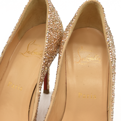 Christian Louboutin Kate 85 mm Gold Crystal Embellished Pumps EU 35