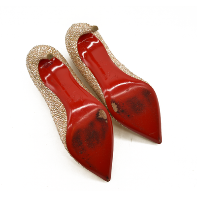Christian Louboutin Kate 85 mm Gold Crystal Embellished Pumps EU 35
