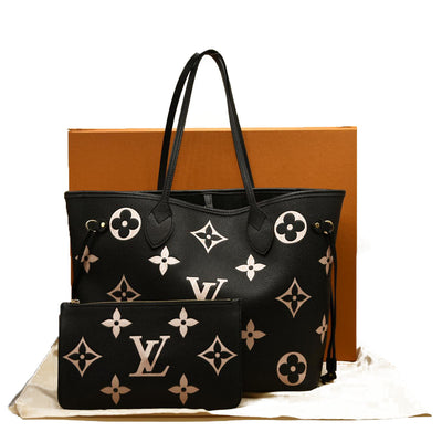 LOUIS VUITTON  Empreinte Monogram Giant Neverfull MM Black Beige rfid