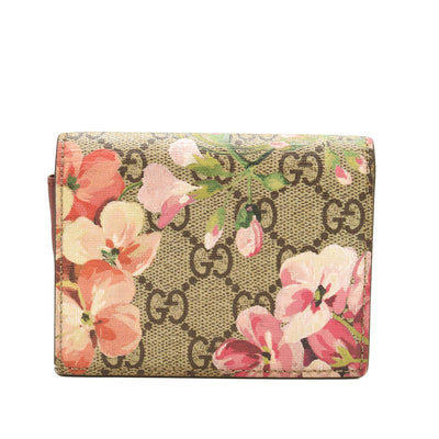 USED GUCCI GG Supreme Monogram Blooms Card Case Beige Multicolor Dry Rose