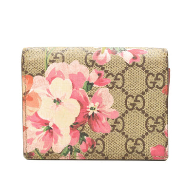 USED GUCCI GG Supreme Monogram Blooms Card Case Beige Multicolor Dry Rose