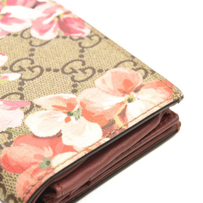 USED GUCCI GG Supreme Monogram Blooms Card Case Beige Multicolor Dry Rose