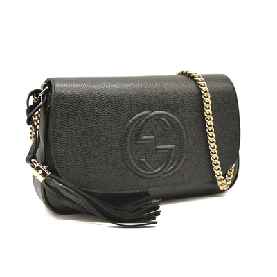 Gucci  Pebbled Calfskin Medium Soho Flap Crossbody Black NEW