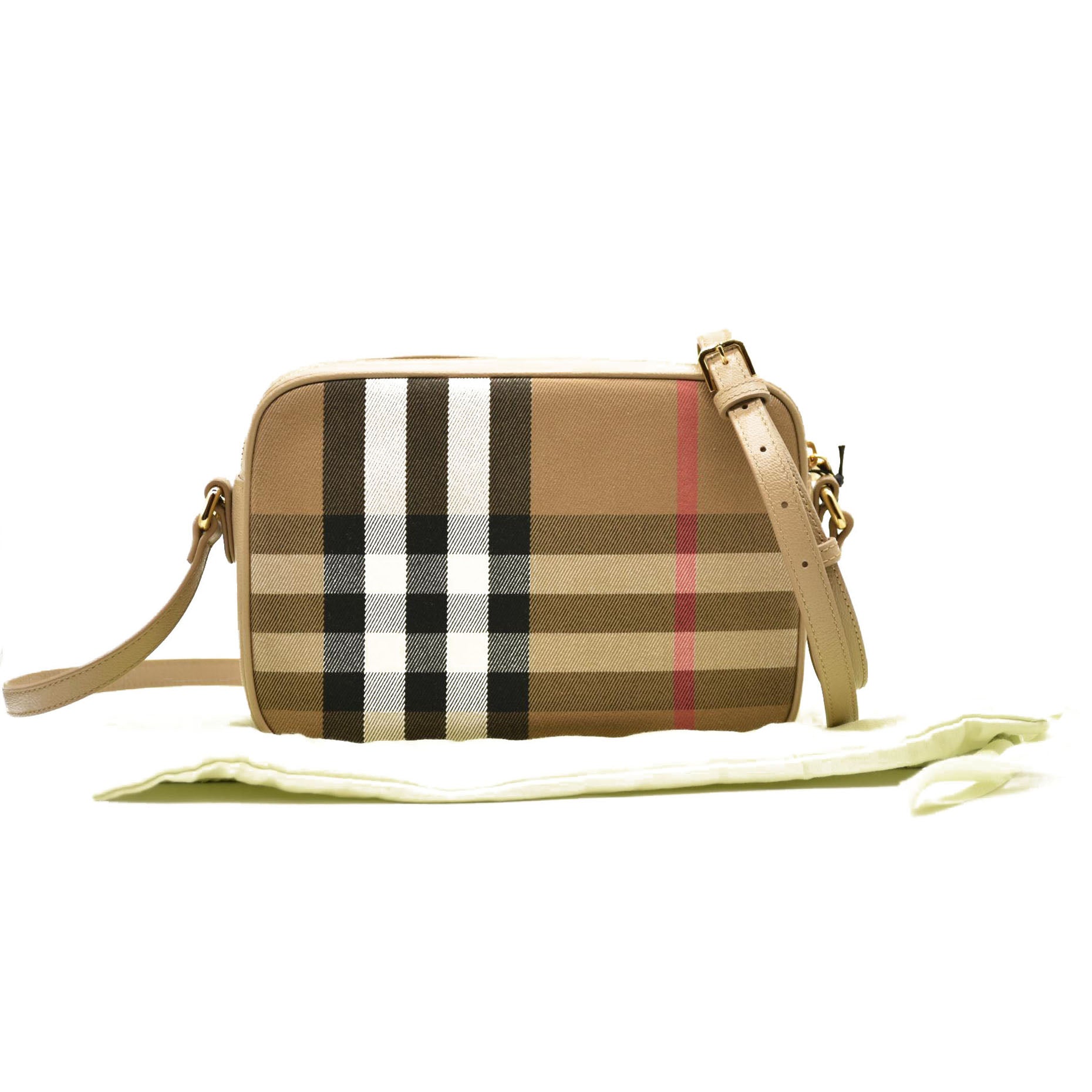 Burberry Calfskin Vintage Check Small Camera Bag Archive Beige