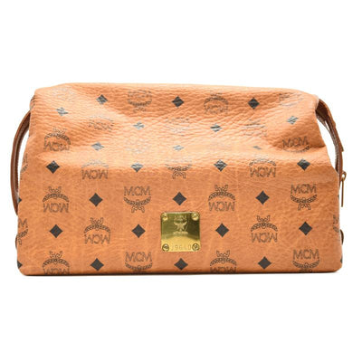 MCM cognac visetos travel cosmetic bag