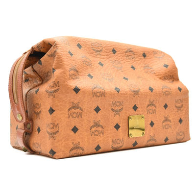 MCM cognac visetos travel cosmetic bag