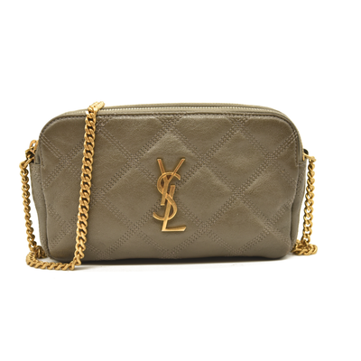 Saint Laurent  Grained Lambskin Quilted Mini Becky Double Zip Bag Taupe