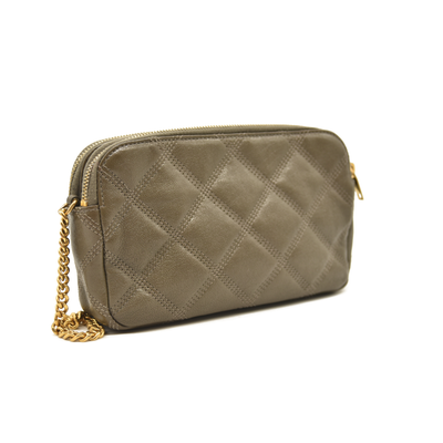 Saint Laurent  Grained Lambskin Quilted Mini Becky Double Zip Bag Taupe