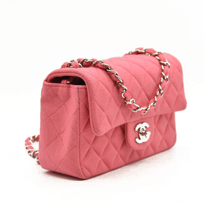 Chanel Jersey Quilted Mini Rectangular Flap Pink 19*