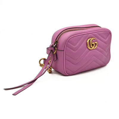 Gucci  Calfskin Matelasse Mini GG Marmont Chain Shoulder Bag Candy Mousse