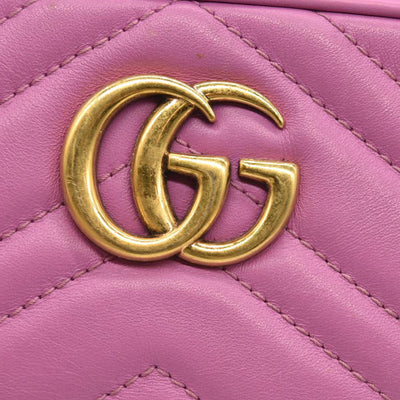 Gucci  Calfskin Matelasse Mini GG Marmont Chain Shoulder Bag Candy Mousse