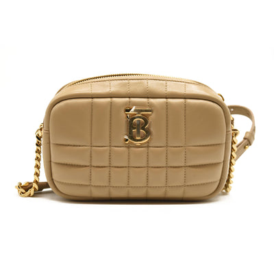 BURBERRY Calfskin Quilted Small Lola Camera Bag Beige