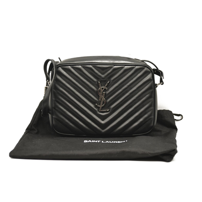 SAINT LAURENT  Calfskin Matelasse Monogram Lou Camera Bag Black