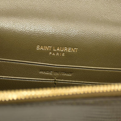 $3100 SAINT LAURENT Calfskin Croc Embossed Monogram Kate Tassel Chain Wallet