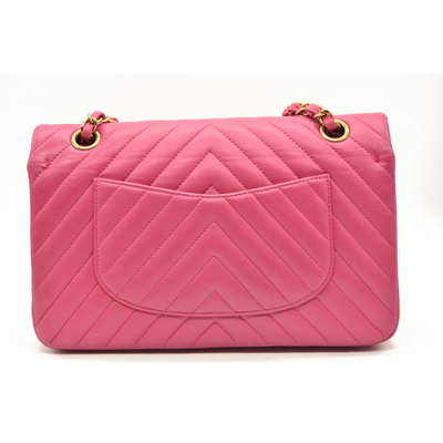 Chanel  Lambskin Chevron Quilted Medium Double Flap Pink