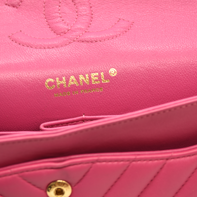 Chanel  Lambskin Chevron Quilted Medium Double Flap Pink