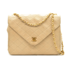 CHANEL CC Logo Matelasse Chain Shoulder Bag Leather Beige Single Flap