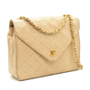 CHANEL CC Logo Matelasse Chain Shoulder Bag Leather Beige Single Flap