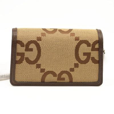 GUCCI Monogram Jumbo GG Textured Dollar Calfskin Super Mini Dionysus Shoulder Bag Camel Ebony New Acero