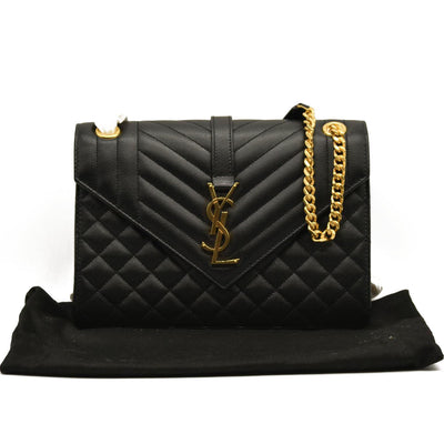 Saint Laurent  Grain De Poudre Textured Mixed Matelasse Triquilt Medium Monogram Satchel Black