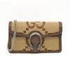 GUCCI Monogram Jumbo GG Textured Dollar Calfskin Super Mini Dionysus Shoulder Bag Camel Ebony New Acero