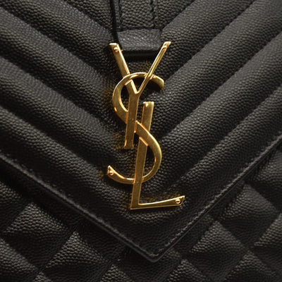 Saint Laurent  Grain De Poudre Textured Mixed Matelasse Triquilt Medium Monogram Satchel Black