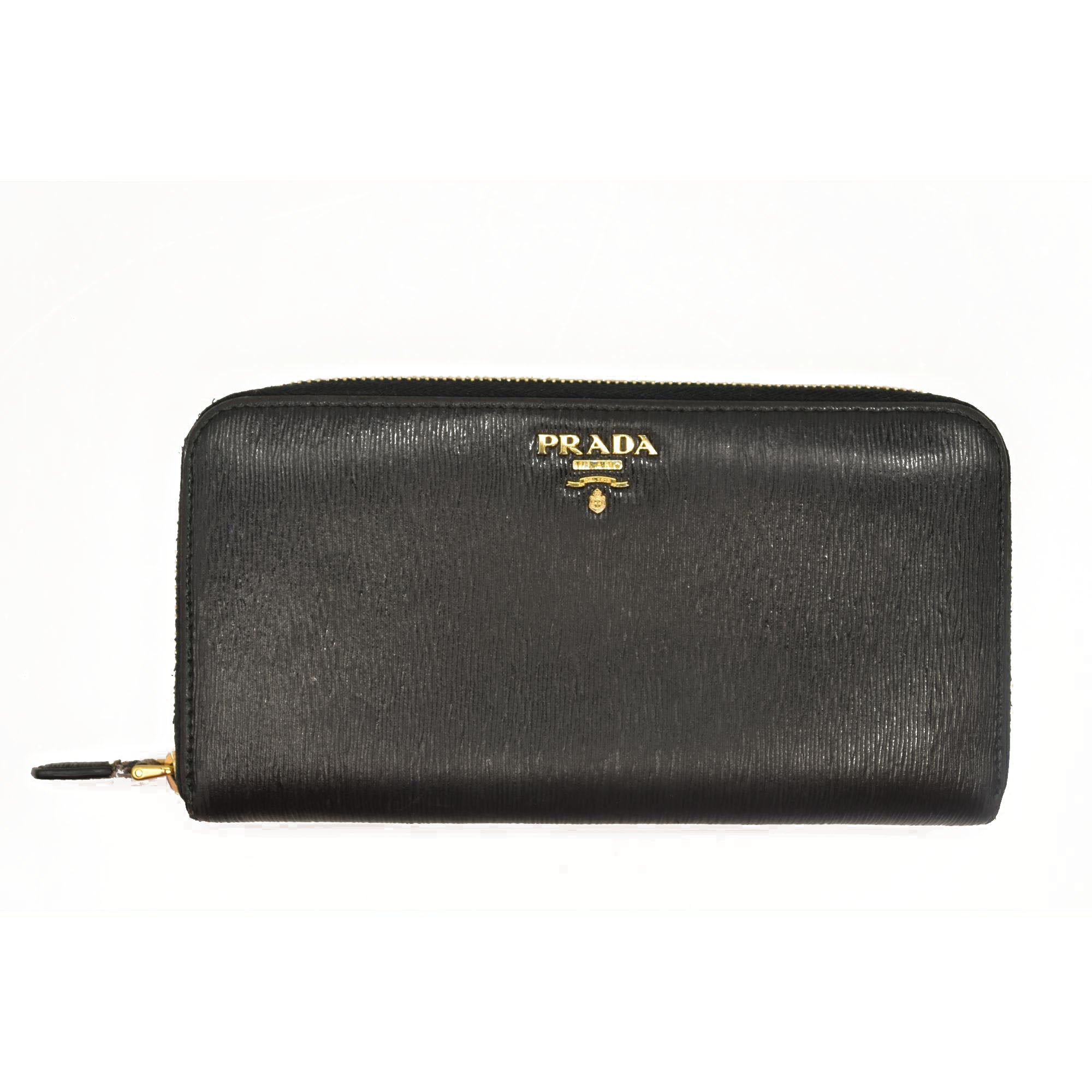 Prada  Saffiano Metal Zip Around Wallet Black