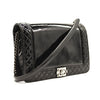 CHANEL Patent Chain Wallet Boy Reverso Flap Black Crossbody