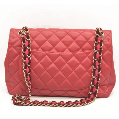 CHANEL Classic Flap Large Pink Leather Gold Hardware Velvet Chain Strap Karl Lagerfeld Signature