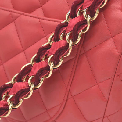 CHANEL Classic Flap Large Pink Leather Gold Hardware Velvet Chain Strap Karl Lagerfeld Signature