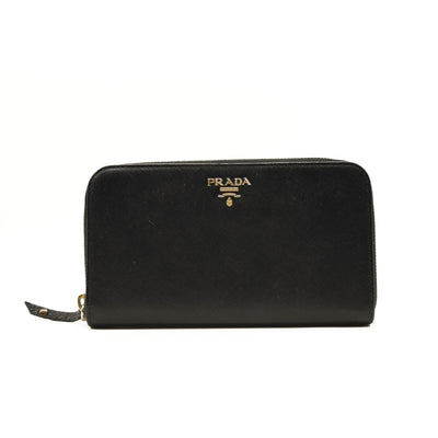 PRADA Saffiano Zip Around Wallet Black