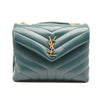 SAINT LAURENT Calfskin Y Quilted Monogram Small Loulou Chain Satchel Turquoise