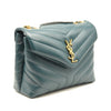 SAINT LAURENT Calfskin Y Quilted Monogram Small Loulou Chain Satchel Turquoise