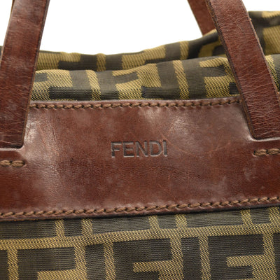 FENDI Vintage Zucca Folding Tote Hand Bag Nylon Leather Brown